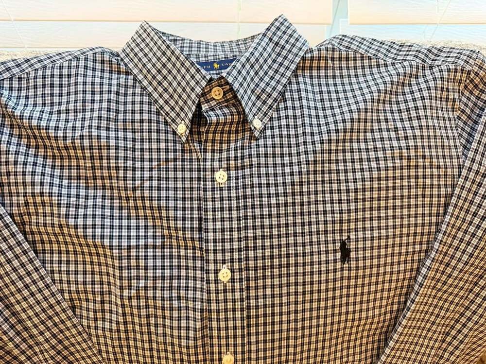 Polo Ralph Lauren Men's Black White Gingham Check Long Sleeve Button-Down Shirt - Picture 2 of 6